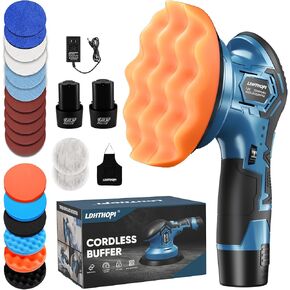 Cordless Polisher, 12V 2000mAh Battery Dual Action Polisher, 6 Variable Speeds, 3000-5000RPM for Car Detailing, for Car, Boat, Wall, Floor, DIY (2 Batteries)