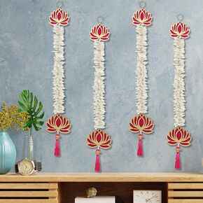 Smizzy Lotus Hangings for Decoration/Floral Wall Hangings for Temple Decor | Pooja Room Decoration Items | Back Dropper | showpiece for Home Decor (Pink and White, Pack of 4)