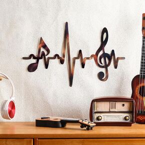 Blulu Metal Music Notes Wall Decor Music Sign Wall Art Vintage Musical Heartbeat Metal Wall Art Hanging Music Theme Note Wall Sign for Music Studio, Bedroom, Living Room Bathroom 15.75 x 9.04 Inches