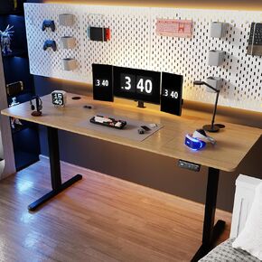 Shintenchi Electric Height Adjustable Standing Desk, 48x24 Inchs Stand Up Computer Desk, Sit Stand Work Desk for Home Office with Splice Board, (Black Frame + Black Top)