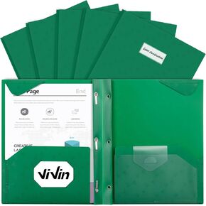 ViVin Plastic Folders with Pockets, 6 Pack Sturdy 3 Prong Folders with Labels and Interior Pocket, 2 Pocket Poly Folders, Letter Size, Portfolio for School, Office, and Home (Black) in Kuwait