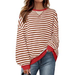 ZESICA Womens Casual Striped Pullover Tops Long Sleeve Shirts Crewneck Oversized Sweatshirts 2024 Fall Clothes