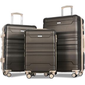 Merax TSA 3pc ABS مجموعات الأمتعة الصلبة وحقيبة عجلة دوارة قابلة للتوسيع، أسود + بني، 20/24/28 بوصة in Kuwait