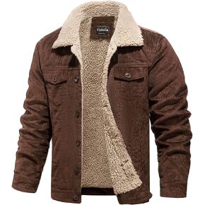 Men's Sherpa Lined Corduroy Jacket Casual Thickened Winter Warm Fleece Jacket Coat