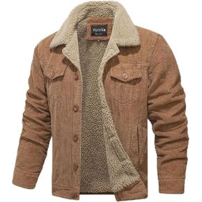 Men's Sherpa Lined Corduroy Jacket Casual Thickened Winter Warm Fleece Jacket Coat