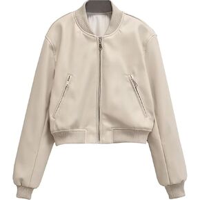 Womens Oversized Faux Leather Jackets Zipper Fall Outfits Fashion Clothes Motorcycle Coats Bomber Jacket