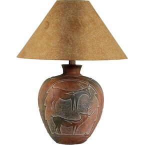 Benjara BM304982 26 in. Siya Deer Carvings Urn Shaped Table Lamp Black & Brown