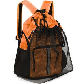 ALUSBELL Sport Drawstring Backpack with Detachable Mesh Bag, Large Swim Gym Drawstring Bag with Separate Compartment, Waterproof Beach Pool Backpack,Black