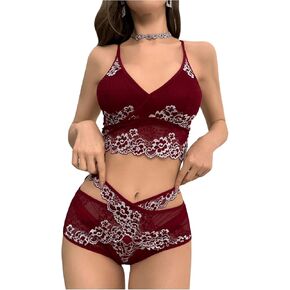 Milumia Women's 2 Piece Pajama Floral Lace See Through Bra and Panty Lingerie Set Nightwear in Saudi Arabia
