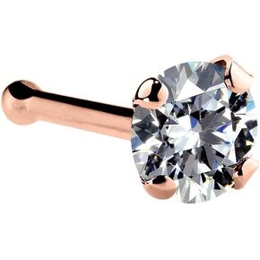 FreshTrends 3mm Clear Cubic Zirconia 14K Rose Gold Nose Ring Bone 20G