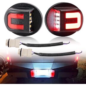 LED License Plate Lights with Socket Harness for F150 1990-2014 / for Super Duty F250/F350/F450/F550 1980-2016 F100 Tag White Light & Superbright LED C-Shaped Light Strip for Rear Parking Red Light