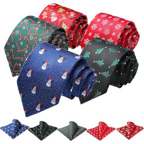 HISDERN Christmas Mens Ties Set 5PCS Holiday Festival Funny Tie and Pocket Square Set Vacation Xmas Gift Box Necktie Set in Kuwait