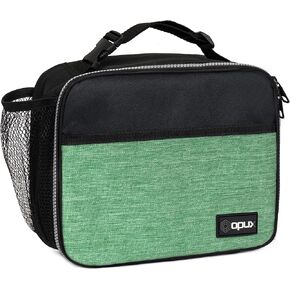 OPUX Insulated Lunch Bag Kids, Lunch Box for School Boy Girl, Leakproof Small Reusable Compact Soft Mini Cooler Bag, Toddler Small Lunch Boxes Kit Pail with Front Side Pockets (Green)