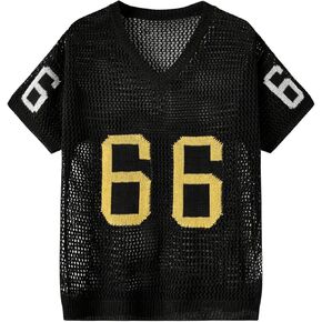 SHENHE Men's Hollow Out Pullover Sweater Letter Graphic Short Sleeve V Neck Knit Sweater Top