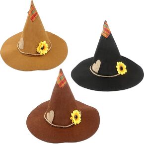 3 Pack Halloween Scarecrow Hat Sunflower Felt Scarecrow Witch Hats for Halloween Cosplay Scarecrow Theme Party Costume Accessory, 3 Colors in Kuwait