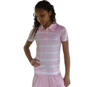 Lady E Junior Girls Pink and White Stripe Polo