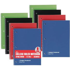 1InTheOffice Spiral Notebook College Ruled 8 x 11, College Ruled Notebook, 1-Subject College Ruled Notebooks, Wirebound Spiral Notebooks, Assorted Colors, 70 Sheets, (8 Pack)…