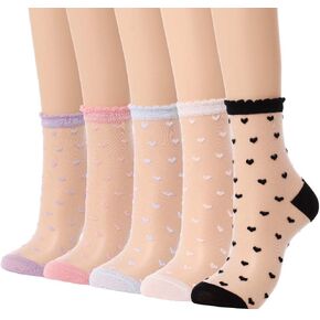 Campsis Women Sheers Socks Polka Dots See Through Sock Patterned Transparent Sock Cute Mesh Lace Ankle Socks for Girls(5 Pack)