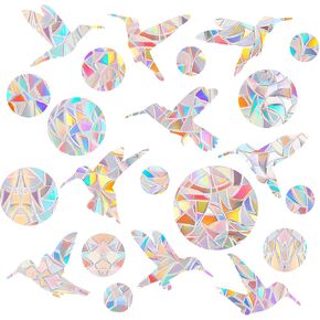 22 Pieces Bird and Circle Window Clings Anti-Collision Window Decals to Save Birds from Window Collisions Non-Adhesive Vinyl Decals for Bird Strike Protection Reusable Rainbow Stickers for Glass Doors