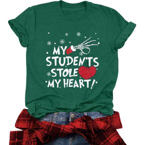 Christmas Teacher Shirt Women My Students Stole My Heart Christmas Shirt Merry Christmas Top Graphic Teacher Gift Shirts