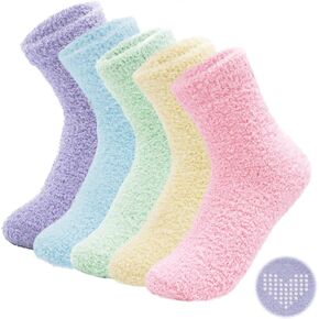 Womens Fuzzy Socks, Soft Cozy Fluffy Winter Warm Slipper Socks with Heart-shaped Non Slip Grips, Thicker Warm Home Sleeping Hospital Socks