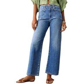 Astylish Womens Wide Leg Jeans High Waisted Stretchy Buttoned Cropped Denim Pants Trendy 2024 with Pocket in Kuwait