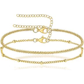 Akeoqi Ankle Bracelets 18K Stainless Steel Layered Waterproof Stackable Anklets Beach Jewelry for Women Men Adjustable