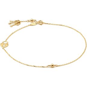 10K Yellow Gold .50mm Diamond Cut Rolo Chain with 1 Lock and 3 Key pendants Anklet Adjustable 9" to 10" (#8)