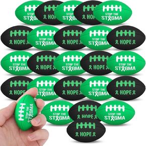 24 Pcs Mental Health Awareness Football Stress Balls Mini Foam Sports Ball Green Ribbon Football Toy Mental Health Gifts for Women Men Sports Birthday Party