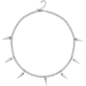 Sacina Silver-tone Chunky Chain Spike Necklace, Grunge Necklaces, Punk Necklace, Gothic Goth Necklace, Emo Necklace, Christmas New Year Jewelry Gift For Women