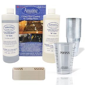 Amazing Clear Cast Epoxy Resin Kit Epoxy Resin 32 Ounce by Alumilite, 20x Disposable Plastic Resin Mixing Cups, Pixiss Mixing Sticks Bundle