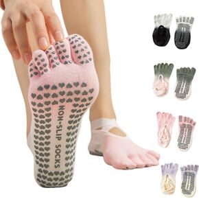 Yoga Socks for Women, Non-Slip Five Toe Socks for Pilates, Barre