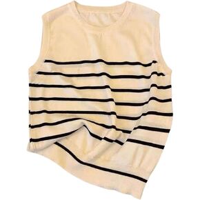 OYOANGLE Women's Striped Print Sleeveless Sweater Vest Color Block Crew Neck Knitted Tank Top
