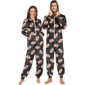 Ollabaky Adult Onesie Pajamas for Men Women Sport Pattern One-Piece Costume Sleepwear Jumpsuit Matching Pjs
