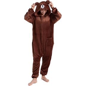 Funny Cozy Brown Color Bear Kigurumi Onesie Pajamas with Zipper For Adults Cosplay Costumes Pjs Sleepwear Unisex Suits