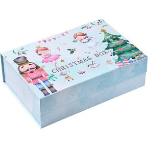 WRAPAHOLIC 1 Pcs Christmas Gift Box with Lid - 13.3 x 9 x 4 Inches Red and White Christmas Eve Box Lettering Design Gift Box, Collapsible Gift Box with Magnetic Closure and 2 Pcs Tissue Paper