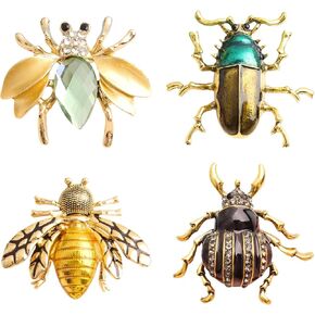4 PCS Insect Brooches Lapel Pins Crystal Insect Themed Insect Brooches for Women