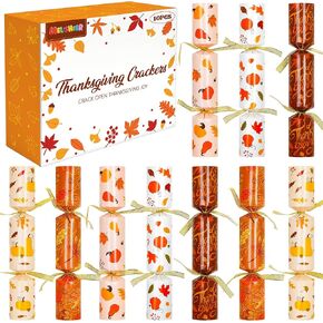 Melisheer 10 Pack Thanksgiving Party Favors, Leaf Design Thanksgiving Crackers, No Snap Party Table Favor Set with Joke Dice & Gifts, Traditional Thanksgiving Holiday Cracker for Kids Adults