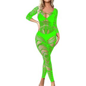 Mingnos Fishnet Lingerie Body Stockings for Women Sexy Full Fishnets Crotchless Bodysuits Festival Rave Outfits Bodystocking