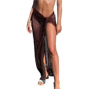 Brown Swimwear Cover Up crochet sarong,Sexy Fashion Beach Hand Crochet Shawl Capelet Fishnet Net Skirt.(SJJ42-Brown A)