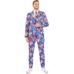 Offstream Men's Party Costumes - USA Patriotic Theme - Slim Fit - Includes Matching Blazer Jacket, Pants & Tie