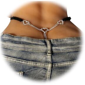 Rhinestone Heart Pendant Waist Jewelry Crystal Thong Panties Festival Rave G String Rhinestone Underpant Chain Thong Bikini Waist Chain for Women