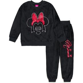 Disney Minnie Mouse Girls Velour Drop Shoulder Sweatshirt and Jogger Pants Outfit Set Toddler to Big Kid Sizes (2T - 14-16)