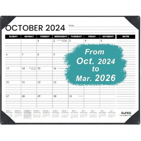 SUNEE Desk Calendar 2024-2025 with Desktop Mat, 2025 Large Desk Pad Calendar 22x17 from October 2024 to March 2026, Extra Big Desk Blotter Calendar 18 Months For Office or Family, Black