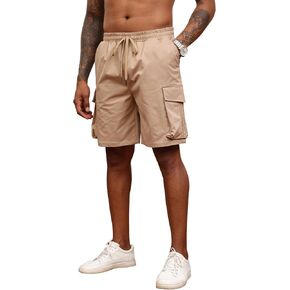 Men's Casual Cargo Shorts Drawstring Elastic Waist Cotton Athletic Work Shorts Outdoor Hiking Pants with Multi Pockets