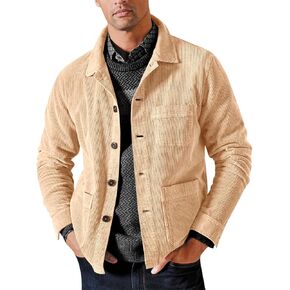 Runcati Men's Corduroy Jacket Lightweight Casual Button Down Shacket Long Sleeve Retro Shirts Coat