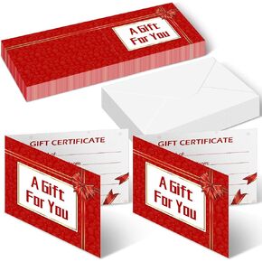 50 Sets Gift Certificates for Business Kraft Blank Gift Certificate Cards with 50 Pcs Envelopes a Gift for You for Beauty Salon Restaurants Birthday Client Vouchers, 3.9 x 5.9 Inch (Gorgeous Bow)