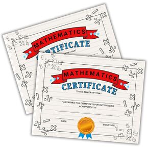 Math Certificate of Achievement Award | 50 pk. 8.5x11" Mathematics Facts Goal for Elementary Students Paper Participation