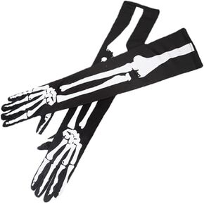 Dzrige Halloween Skeleton Bone Gloves Skull Long Gloves Skeleton Full Finger Gloves for Halloween Cosplay Party Props