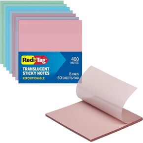 Redi-Tag Translucent Sticky Notes, Transparent Self-Stick Notes, 3" x 3", 4 Pads, 50 Notes Per Pad, 200 Sheets (1006596)